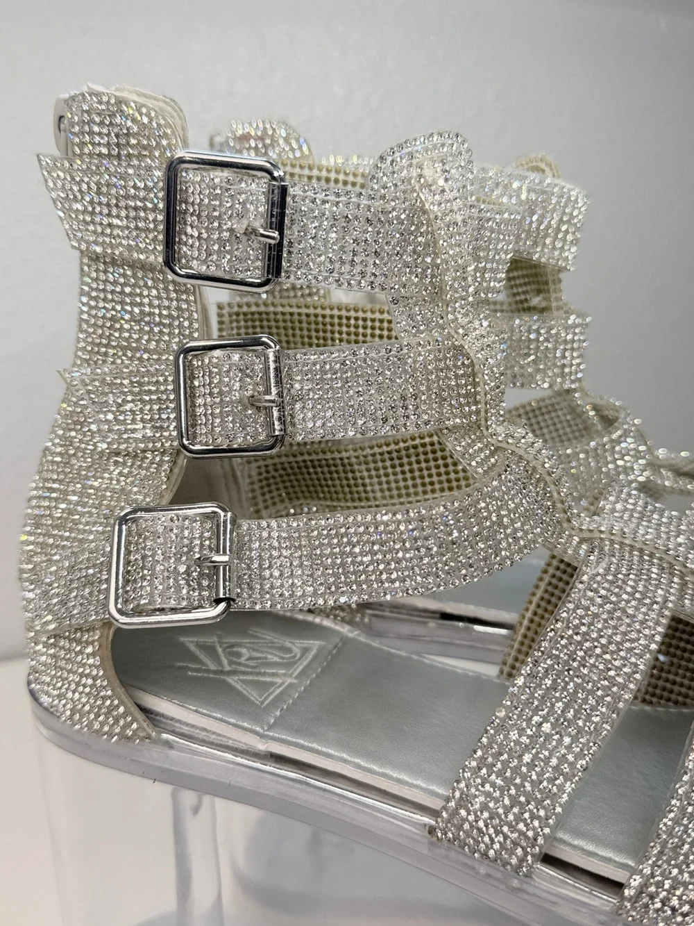 Rhinestone Sparkle Platform Sandals Clear Fillable bottom Shoes Size 9 Fun